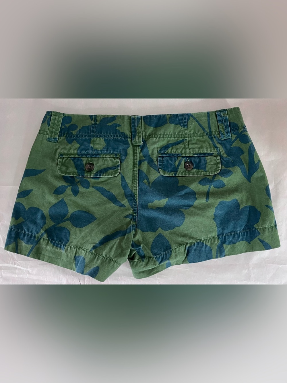 Old Navy Green Safari / Burmuda Shorts with Blue Floral Print Size 4 Low Rise - Picture 6 of 10